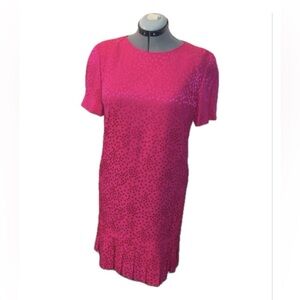 Liz Claiborne 90s silk dress, short sleeves, shoulder pads, pink polka dots, 10
